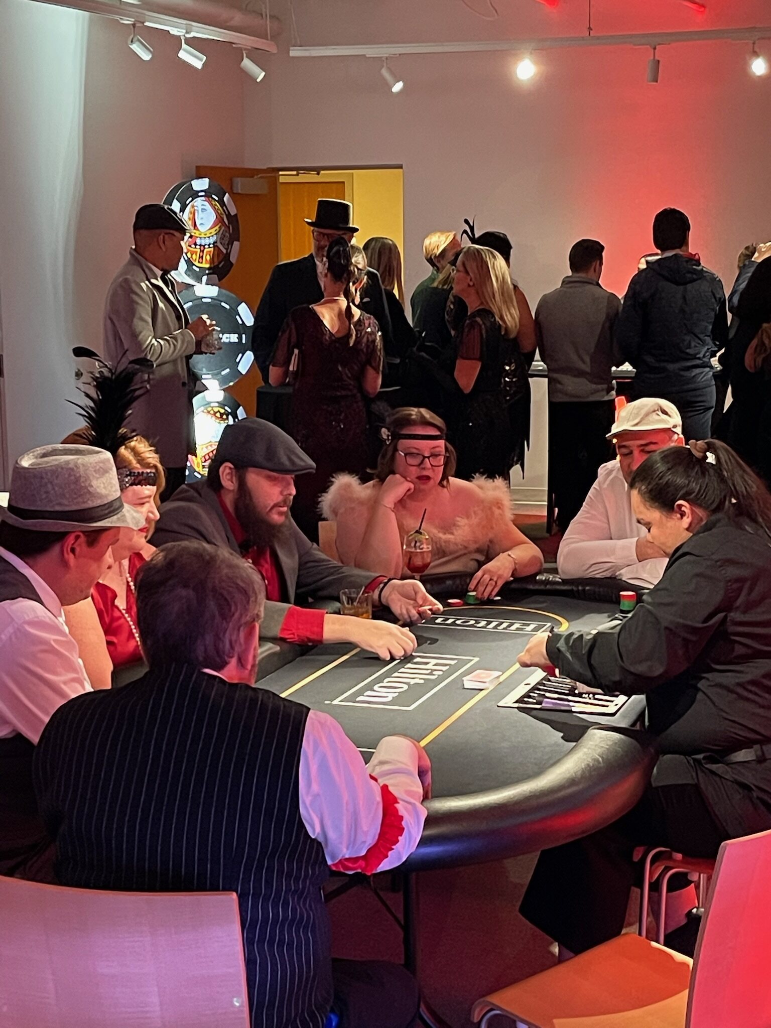Hilton-branded custom blackjack felt at a promotional casino event