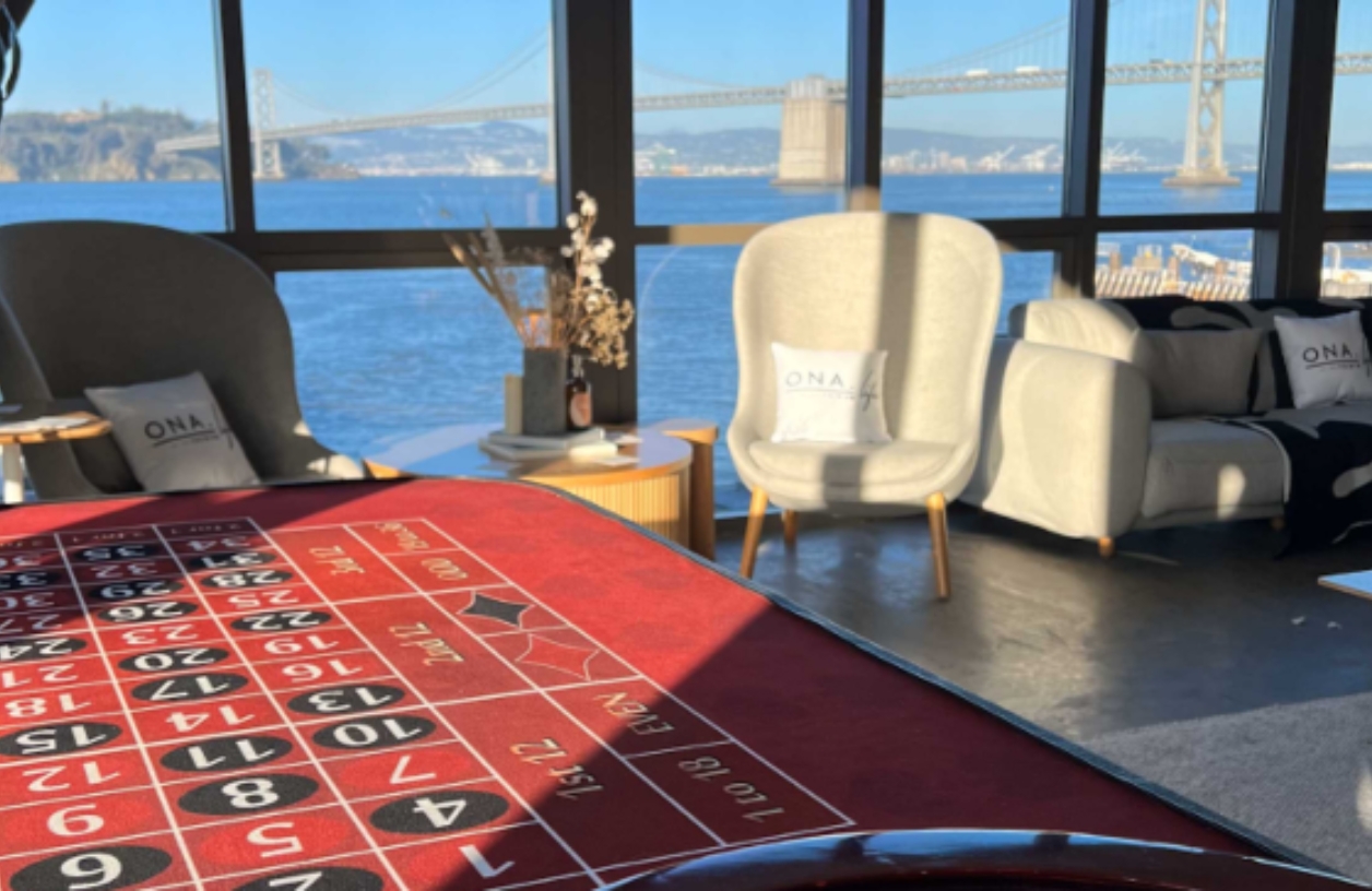 casino party in san francisco overlooking the golden gate bridge