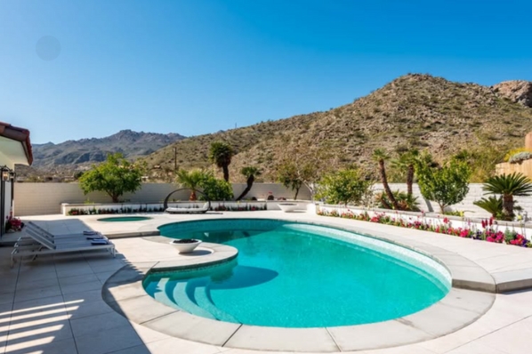 Bighorn Golf Club Palm Desert event venue with pool and mountain backdrop