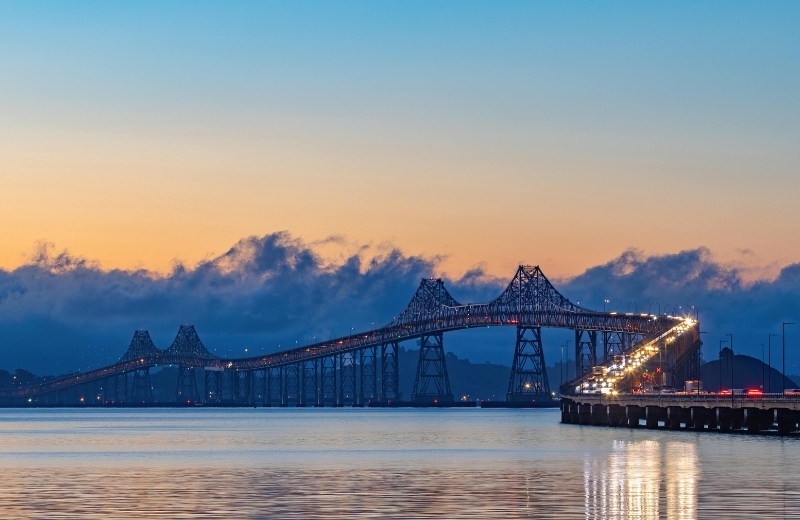 gorgeous evening shot of the richmond-san rafael bridge in california